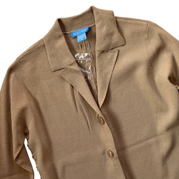 NWT White + Warren Collared Button Cardigan Sweater Size M Lace-Up Minimalist - Picture 2 of 7